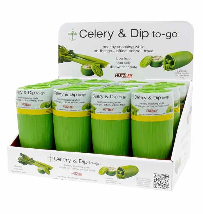 Hutzler 2-Pack Celery and Dip Healthy Snack To-Go Travel Storage Container  -New.